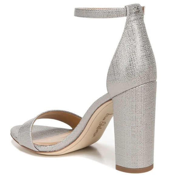 SAM EDELMAN Heels Yaro Ankle Strap Sandal Chunky Heel Metallic Pewter Silver NIB - Picture 9 of 14